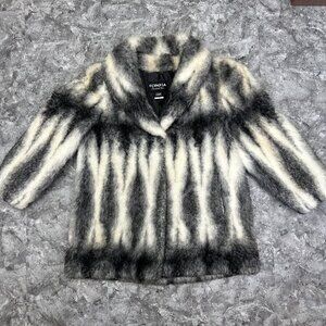 Vintage Olympia Limited Inc Womens Gray Black Faux Fur Coat Size L Made In USA